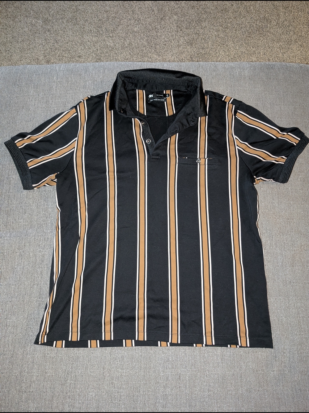 Men's Black Polo with Tan & White Stripe Detail